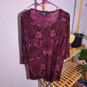 3/4ths sleeve burgundy sheer top